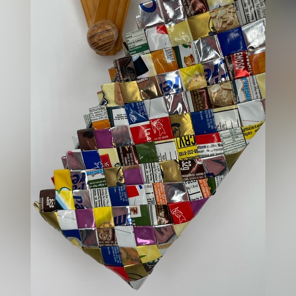 Nahui Ollin Handcrafted Multicolor Candy Wrapper Woven Clutch - Picture 5 of 10